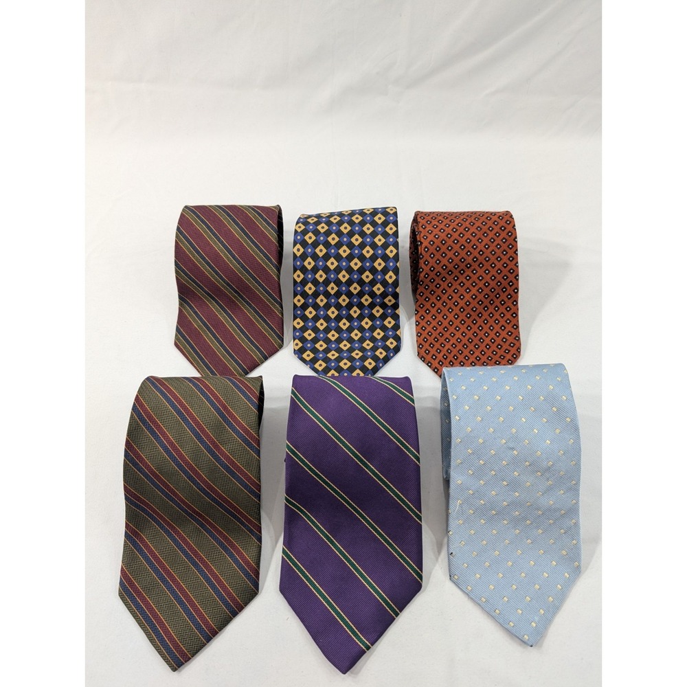 Lot Of 6) Six Silk Harold Powell Tie Stripes Preppy Sharp Academia Geometric
